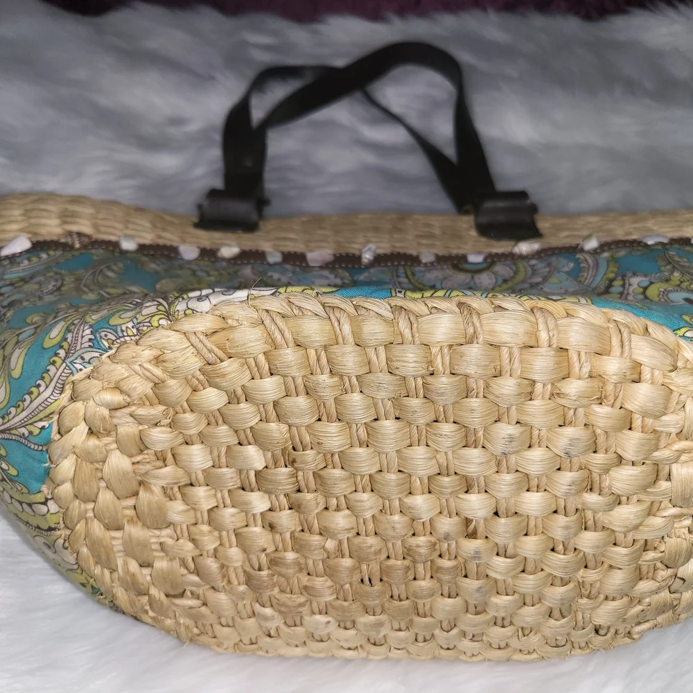 Vera Bradley Blue and Green Paisley Woven Tote